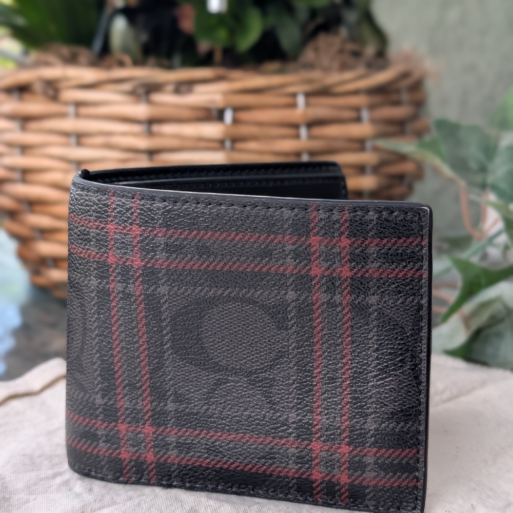 Coach Plaid 3-in-1 Compact ID Wallet Heritage Check Tartan Plaid Bifold